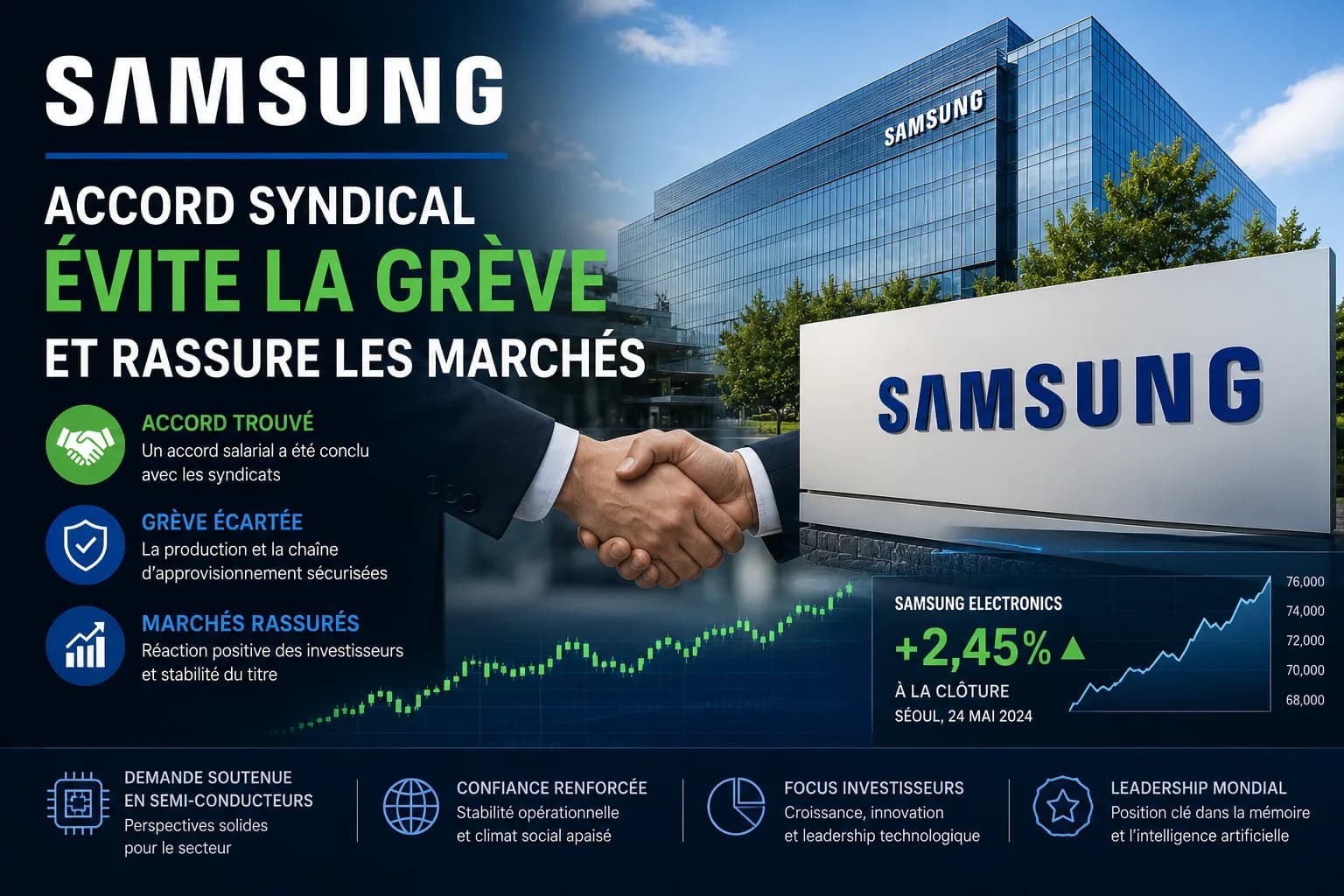 Samsung : accord syndical évite la grève et rassure les marchés